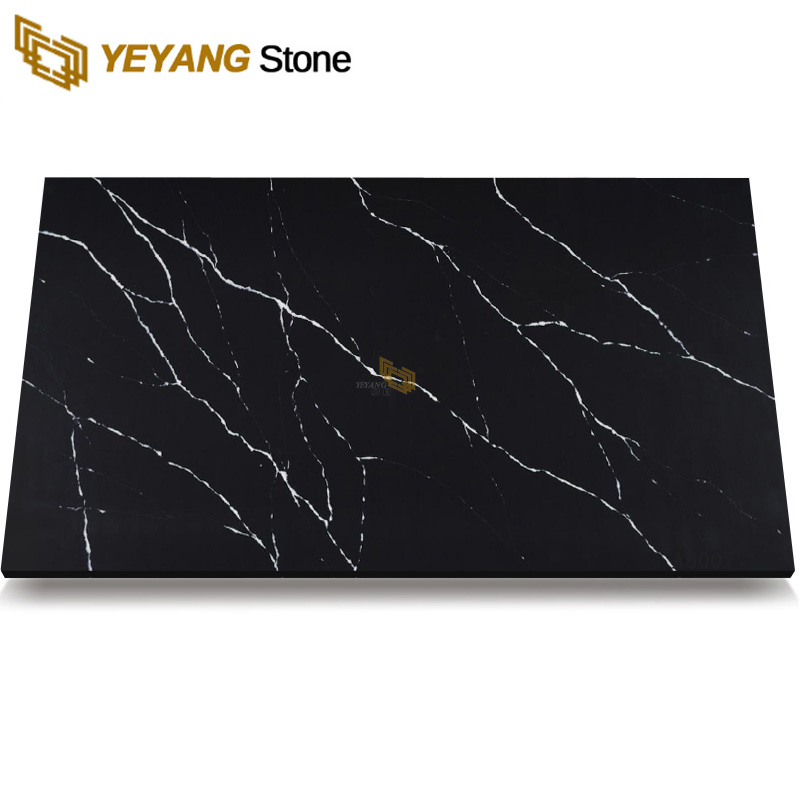 Black Quartz Countertop for Bathroom Vanity Top Quartz with White Vein B4004