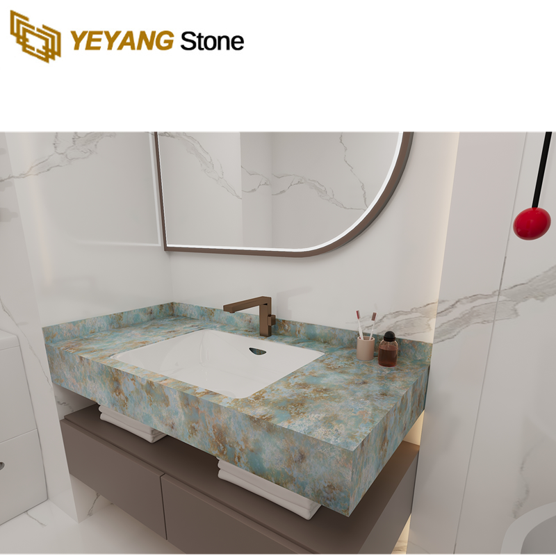 Onyx Green Quartz Slab For Bathroom Vanity Countertop NT340