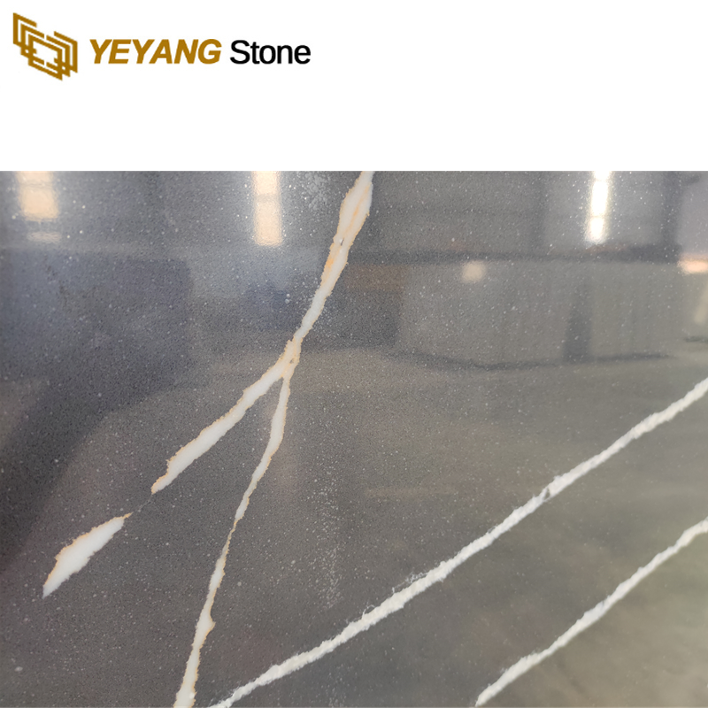 Black Quartz Slab with White Gold Vein for Bathroom Countertop B4055