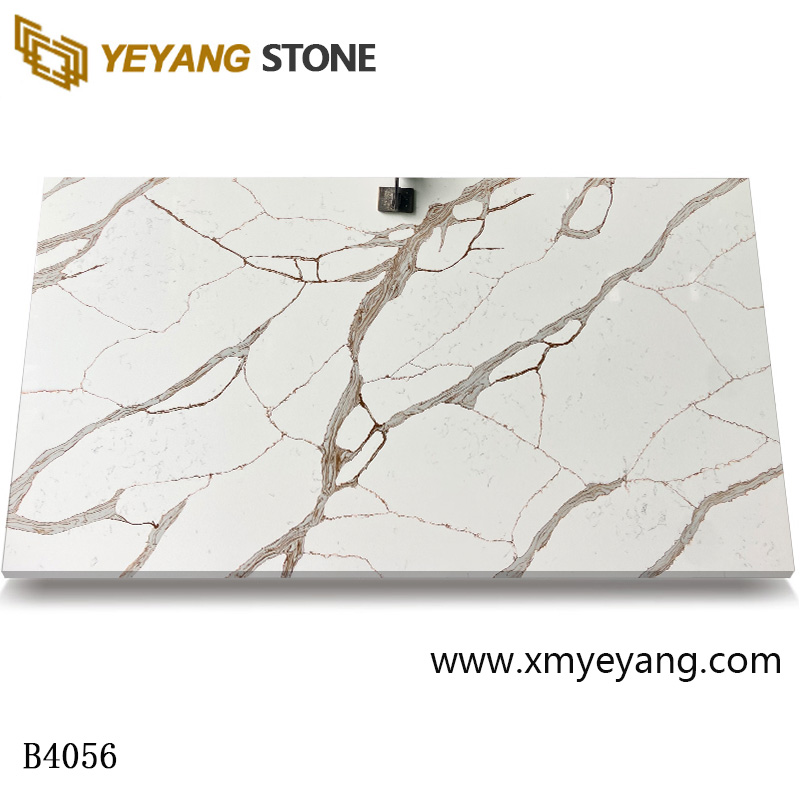 Bookmatched Quartz Slab with Gold Veins on Wall B4056